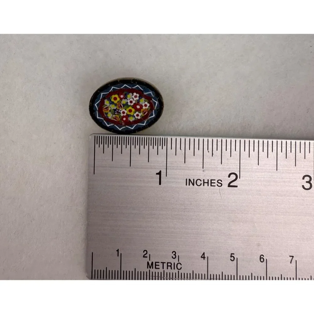 Vintage Italian Mosaic Floral Pin Oval Gold Tone Multicolor Brooch 1.5 Inches - Picture 3 of 3
